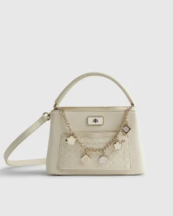 Cream Monogram Pocket Front Charmed Tote Bag