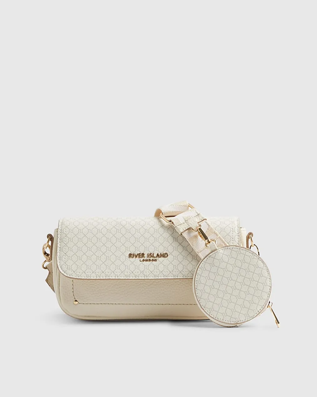 Cream Monogram Print Cross Body Bag