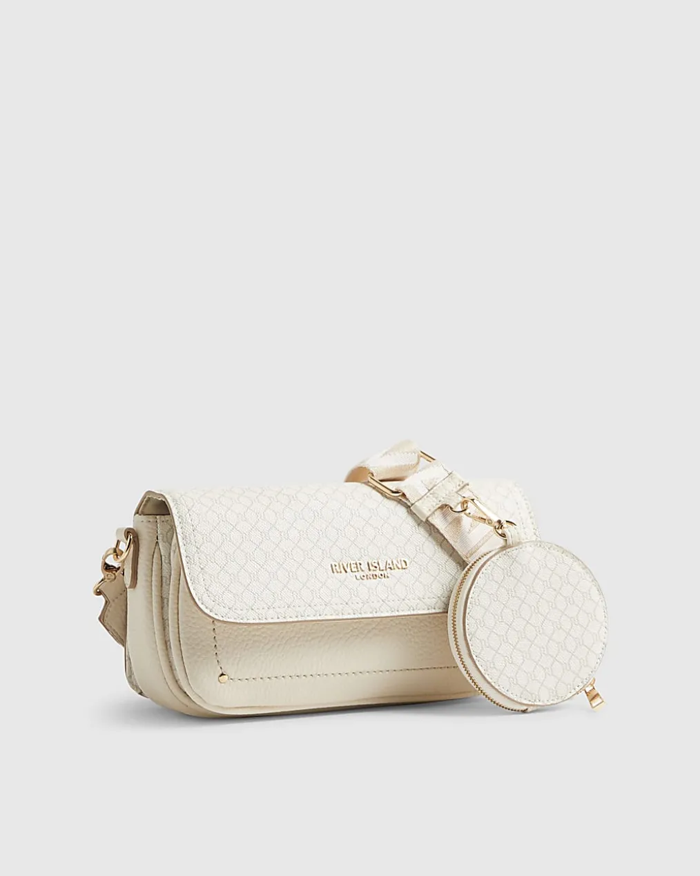 Cream Monogram Print Cross Body Bag