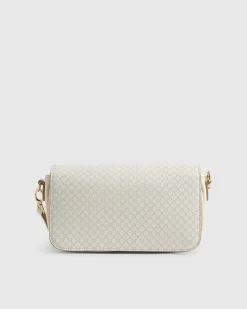 Cream Monogram Print Cross Body Bag