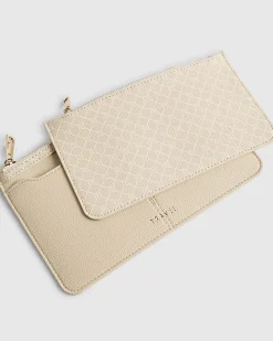 Cream Monogram Print Travel Wallet