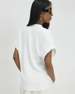 Cream Notch Neck Short Sleeve Top