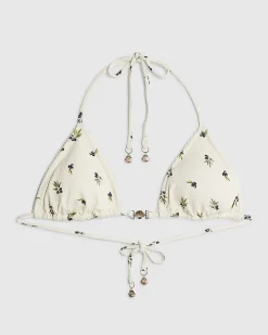 Cream Olive Print Bikini Top