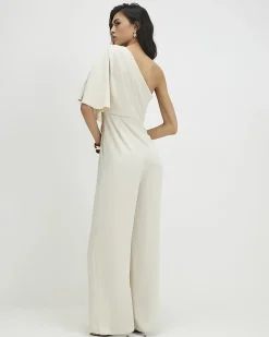 Cream One Shoulder Overlay Jumpsuit
