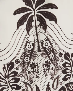 Cream One Shoulder Palm Print Swimsuit