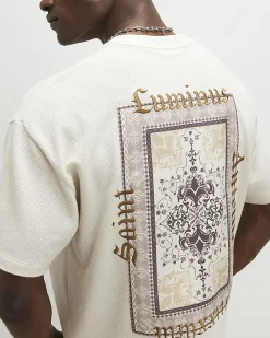 Cream Oversized Cotton Blend Tapestry T-Shirt