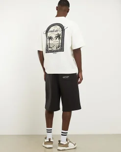 Cream Oversized Cotton Palm Print T-Shirt