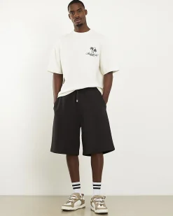 Cream Oversized Cotton Palm Print T-Shirt
