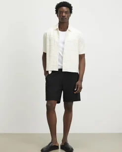 Cream Oversized Fit Geometric Textured Shirt