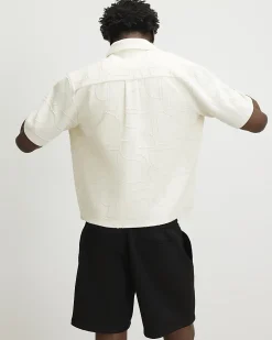 Cream Oversized Fit Geometric Textured Shirt