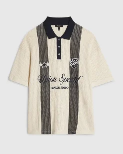 Cream Oversized Fit Stripe Crochet Polo Shirt
