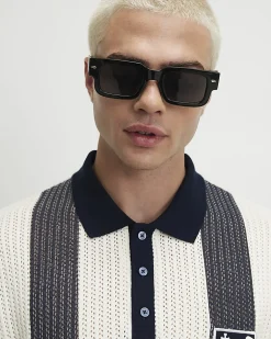 Cream Oversized Fit Stripe Crochet Polo Shirt