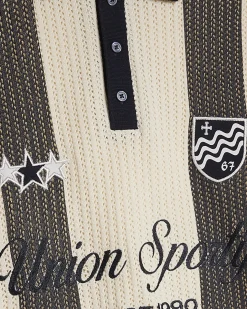Cream Oversized Fit Stripe Crochet Polo Shirt
