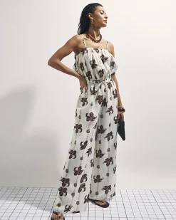 Cream Palm Print Jumpsuit