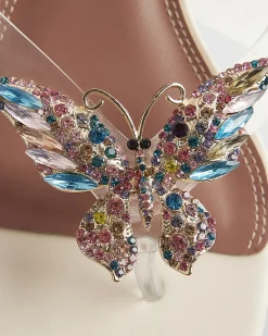 Cream Perspex Toe Thong Butterfly Heels