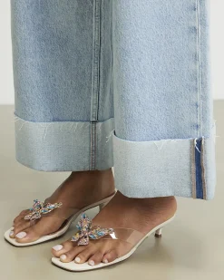 Cream Perspex Toe Thong Butterfly Heels