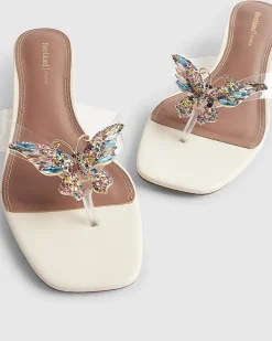 Cream Perspex Toe Thong Butterfly Heels