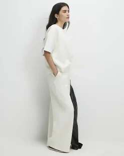 Cream Petite Jacquard Wide Trouser