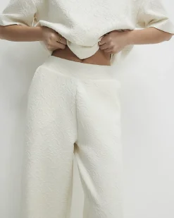 Cream Petite Jacquard Wide Trouser