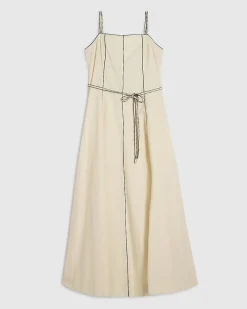 Cream Piped Belted Midi Dress