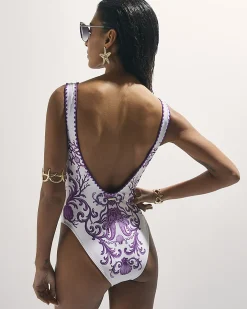 Cream Placement Print Swimsuit