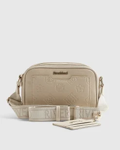 Cream Pocket Front Monogram Cross Body Bag