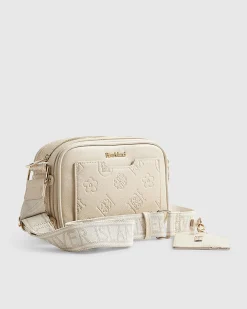 Cream Pocket Front Monogram Cross Body Bag