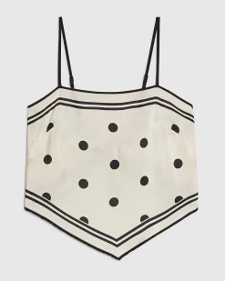 Cream Polka Dot Print Hanky Hem Top