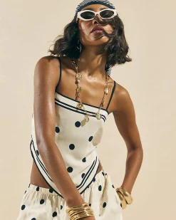 Cream Polka Dot Print Hanky Hem Top