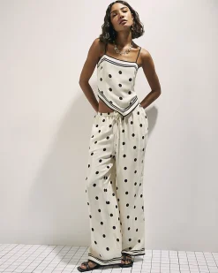Cream Polka Dot Print Hanky Hem Top