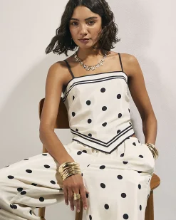 Cream Polka Dot Print Hanky Hem Top