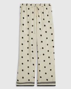 Cream Polka Dot Print Wide Leg Trousers
