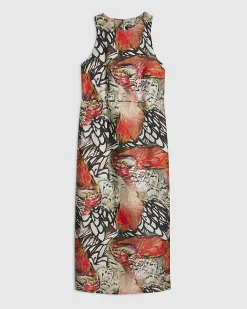 Cream Printed Slip Midi Dress