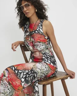 Cream Printed Slip Midi Dress