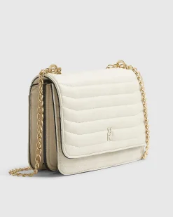 Cream Quilted Chain Shoulder Bag
