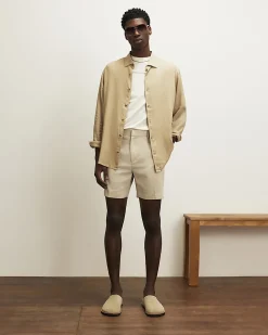 Cream Regular Fit Linen Blend Shorts