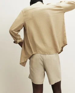 Cream Regular Fit Linen Blend Shorts