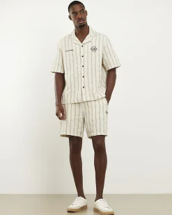 Cream Regular Fit Stripe Shorts