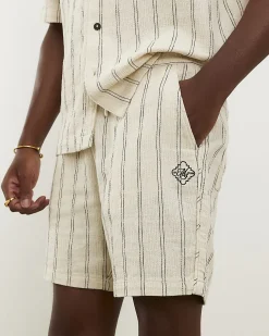 Cream Regular Fit Stripe Shorts