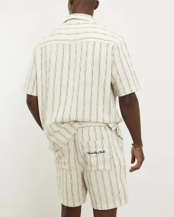 Cream Regular Fit Stripe Shorts