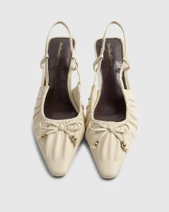 Cream Ruched Bow Court Heels