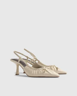 Cream Ruched Bow Court Heels