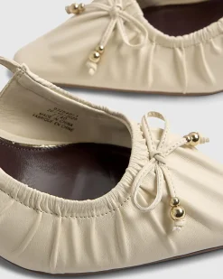 Cream Ruched Bow Court Heels