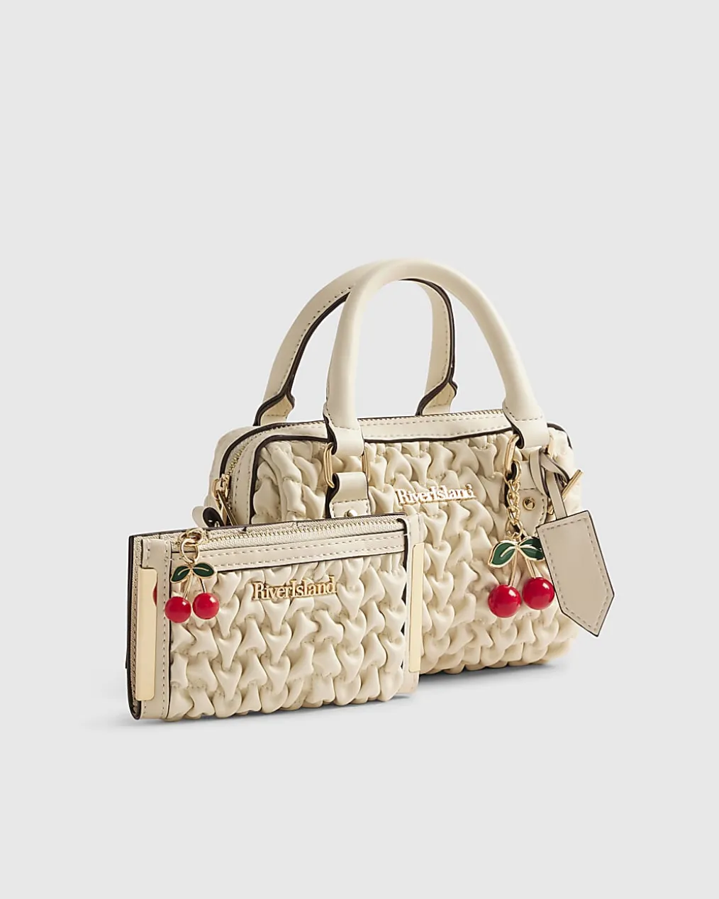 Cream Ruched Mini Bowler Bag Bundle