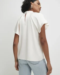 Cream Satin Angel Sleeve Twist Front Top