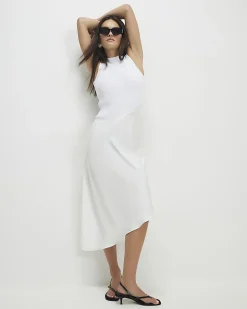 Cream Satin Hybrid Midi Dress