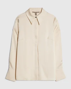 Cream Satin Long Sleeve Shirt