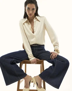 Cream Satin Long Sleeve Shirt