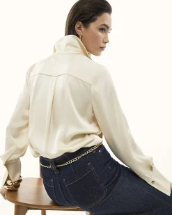 Cream Satin Long Sleeve Shirt