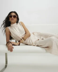 Cream Satin Stripe Trousers
